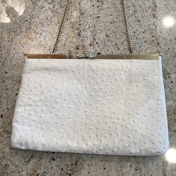 Mr M New York Vintage White Textured Women's Purse Bag with Chain Strap - Picture 2 of 7